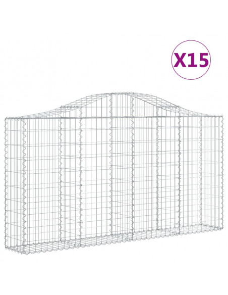 Cesti Gabbioni ad Arco 15 pz 200x30x100/120 cm Ferro Zincato