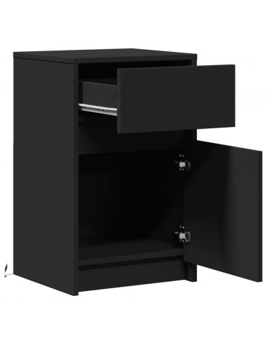 Comodino con Luci LED Nero in Legno Multistrato