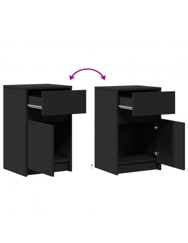 Comodino con Luci LED Nero in Legno Multistrato