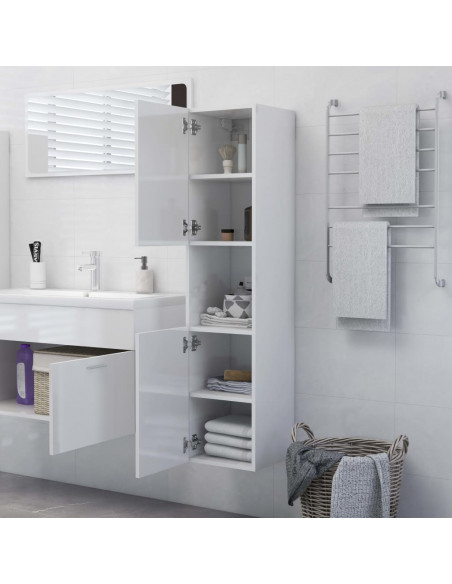 Armadietto Bagno Bianco Lucido 30x30x130cm in Legno Multistrato