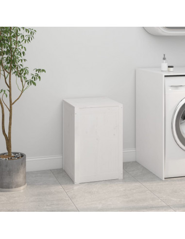 Contenitore per Bucato Bianco 44x44x66 cm Legno Massello Pino
