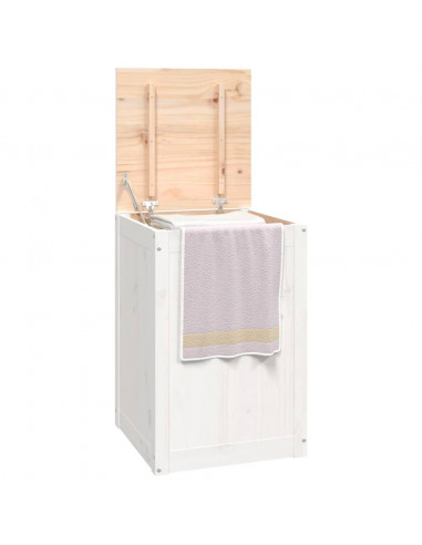 Contenitore per Bucato Bianco 44x44x66 cm Legno Massello Pino