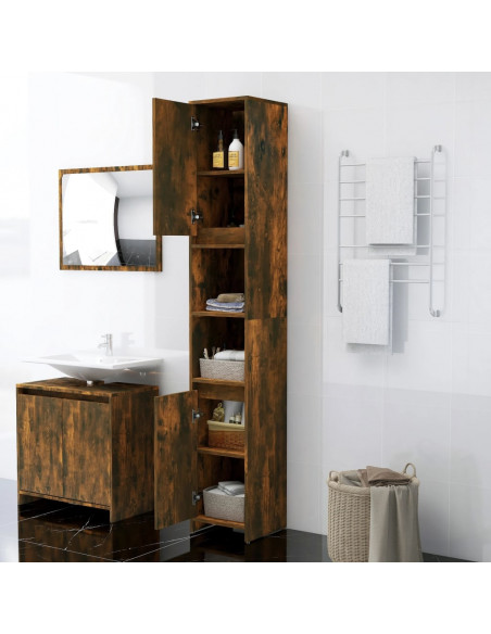 Armadietto Bagno Rovere Fumo 30x30x183,5cm Legno Ingegnerizzato