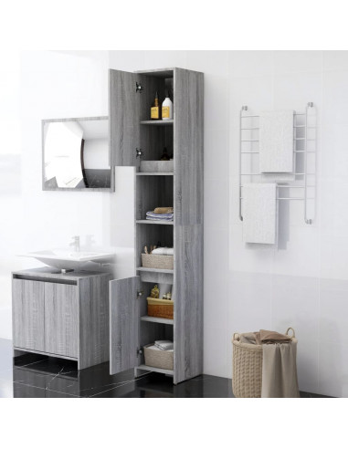 Armadio Bagno Rovere Grigio 30x30x183,5cm Legno Ingegnerizzato