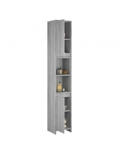 Armadio Bagno Rovere Grigio 30x30x183,5cm Legno Ingegnerizzato