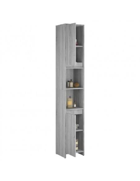 Armadio Bagno Rovere Grigio 30x30x183,5cm Legno Ingegnerizzato