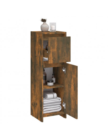 Armadietto Bagno Rovere Fumo 30x30x95 cm in Legno Multistrato