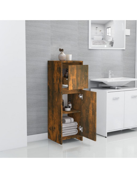 Armadietto Bagno Rovere Fumo 30x30x95 cm in Legno Multistrato