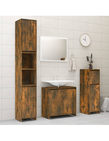 Armadietto Bagno Rovere Fumo 30x30x95 cm in Legno Multistrato