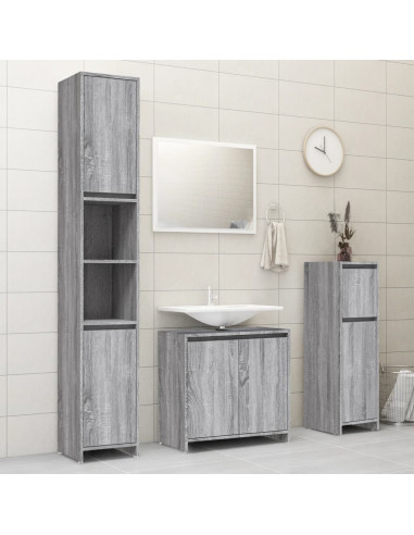 Armadietto Bagno Grigio Sonoma 30x30x95 cm in Legno Multistrato