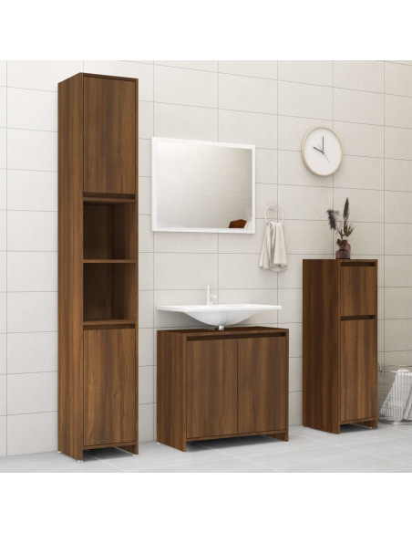 Armadietto Bagno Rovere Marrone 30x30x95cm in Legno Multistrato