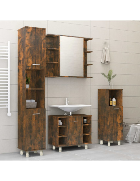 Armadietto Bagno Rovere Fumo 30x30x95 cm in Legno Multistrato