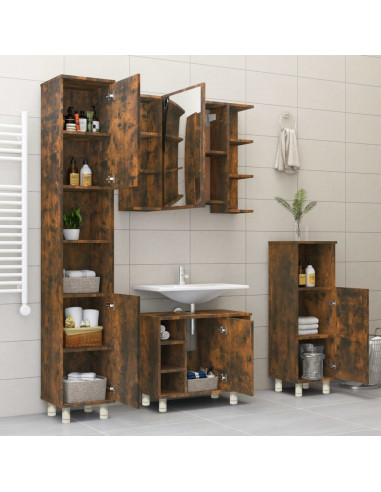 Armadietto Bagno Rovere Fumo 30x30x95 cm in Legno Multistrato