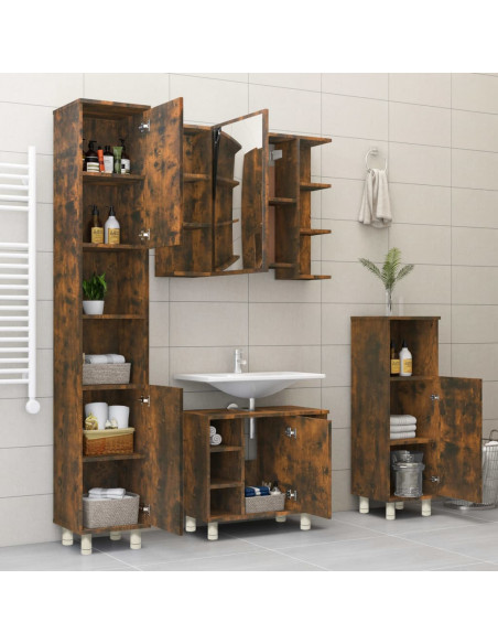 Armadietto Bagno Rovere Fumo 30x30x95 cm in Legno Multistrato