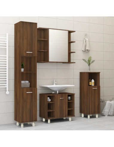 Armadietto Bagno Rovere Marrone 30x30x95cm in Legno Multistrato