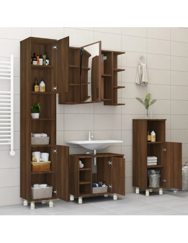 Armadietto Bagno Rovere Marrone 30x30x95cm in Legno Multistrato