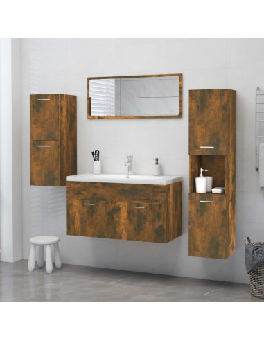 Armadietto Bagno Rovere Fumo 30x30x130 cm in Legno Multistrato