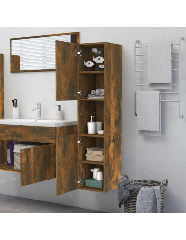 Armadietto Bagno Rovere Fumo 30x30x130 cm in Legno Multistrato