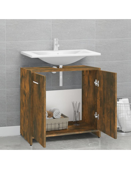Armadietto Bagno Rovere Fumo 60x33x60 cm in Legno Multistrato