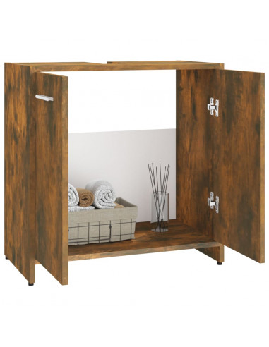 Armadietto Bagno Rovere Fumo 60x33x60 cm in Legno Multistrato
