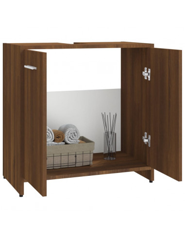 Armadietto Bagno Rovere Marrone 60x33x60cm Legno Ingegnerizzato