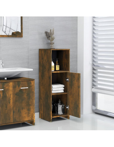 Armadietto Bagno Rovere Fumo 30x30x95 cm in Legno Multistrato