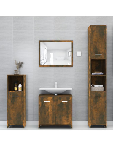 Armadietto Bagno Rovere Fumo 30x30x95 cm in Legno Multistrato
