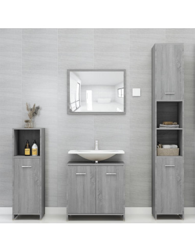 Armadietto Bagno Grigio Sonoma 30x30x95 cm in Legno Multistrato