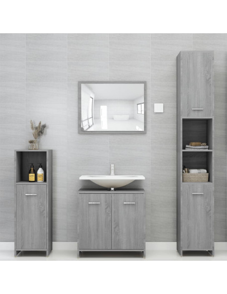 Armadietto Bagno Grigio Sonoma 30x30x95 cm in Legno Multistrato