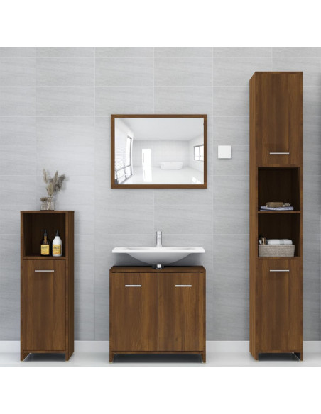Armadietto Bagno Rovere Marrone 30x30x95cm in Legno Multistrato