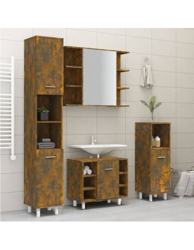 Armadietto Bagno Rovere Fumo 30x30x179 cm in Legno Multistrato