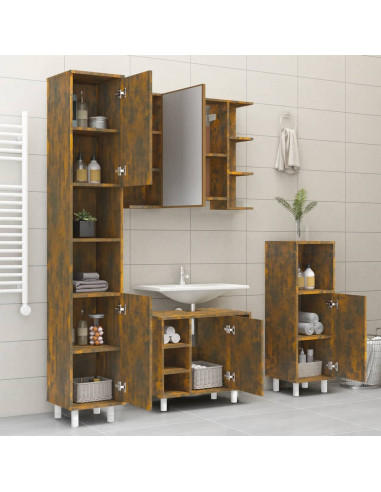 Armadietto Bagno Rovere Fumo 30x30x179 cm in Legno Multistrato