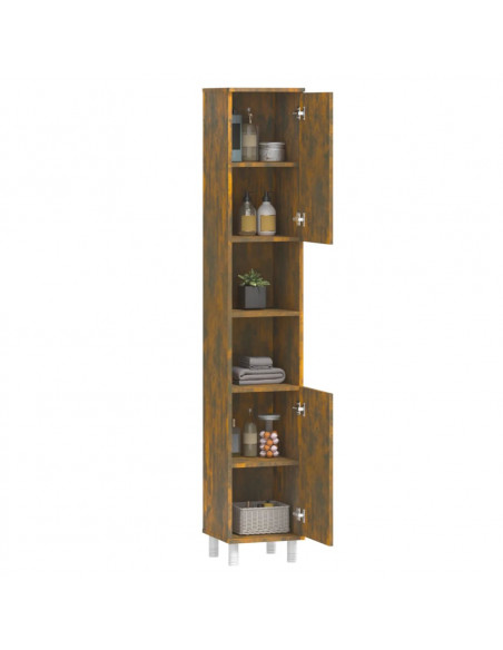 Armadietto Bagno Rovere Fumo 30x30x179 cm in Legno Multistrato