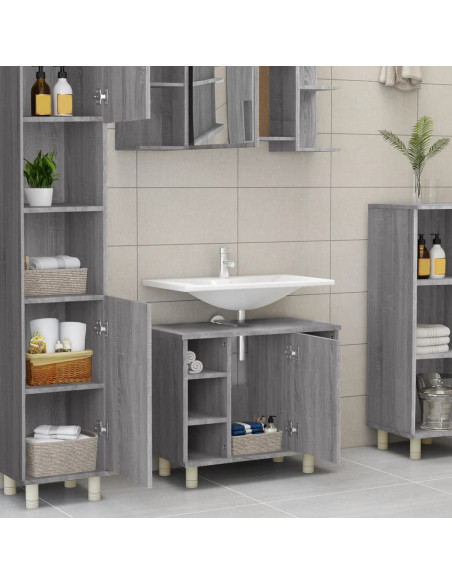 Armadietto Bagno Grigio Sonoma 60x32x53,5 cm Legno Multistrato