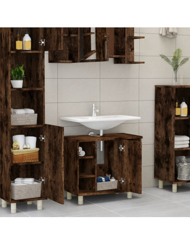 Armadietto Bagno Rovere Fumo 60x32x53,5 cm in Legno Multistrato