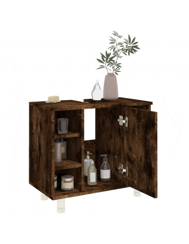Armadietto Bagno Rovere Fumo 60x32x53,5 cm in Legno Multistrato