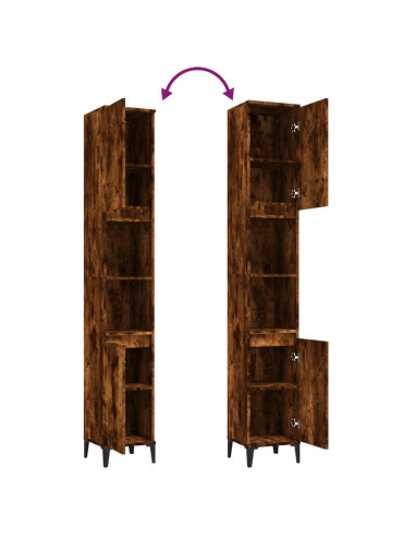 Armadietto Bagno Rovere Fumo 30x30x190 cm in Legno Multistrato