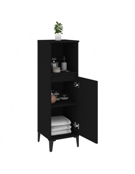 Armadietto da Bagno Nero 30x30x100 cm in Legno Multistrato