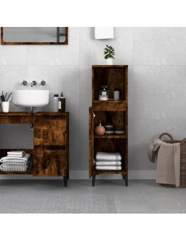 Armadietto Bagno Rovere Fumo 30x30x100 cm in Legno Multistrato