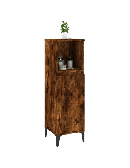 Armadietto Bagno Rovere Fumo 30x30x100 cm in Legno Multistrato