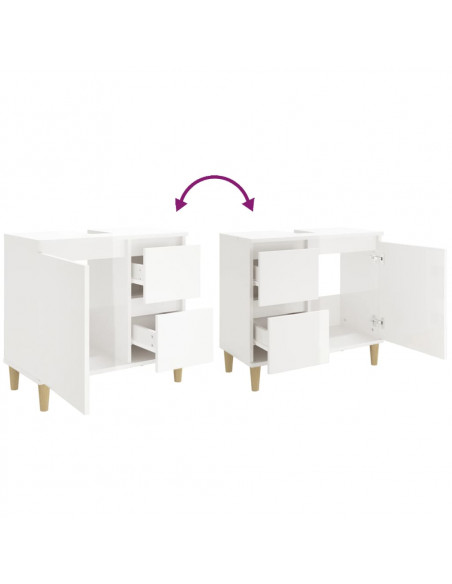 Armadietto Bagno Bianco Lucido 65x33x60cm in Legno Multistrato