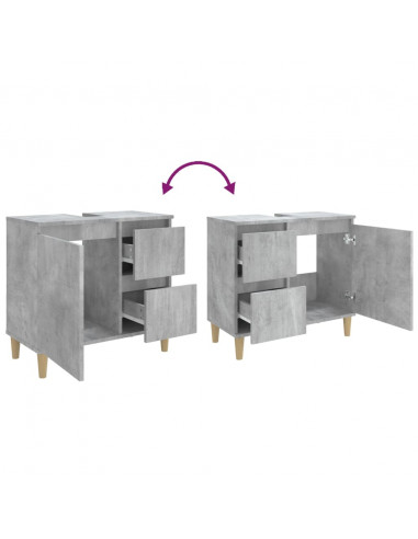 Armadietto da Bagno Grigio Cemento 65x33x60cm Legno Multistrato