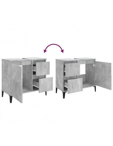 Armadietto da Bagno Grigio Cemento 65x33x60cm Legno Multistrato