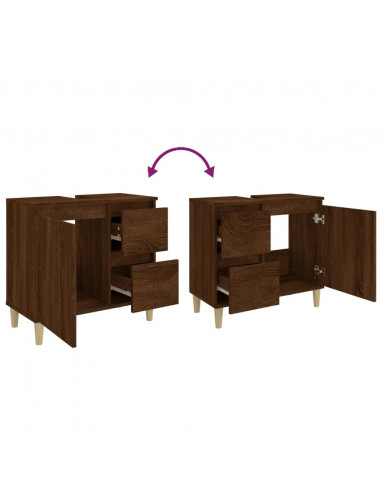 Armadietto Bagno Rovere Marrone 65x33x60cm in Legno Multistrato