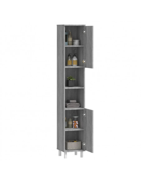 Armadietto Bagno Grigio Sonoma 30x30x179cm in Legno Multistrato