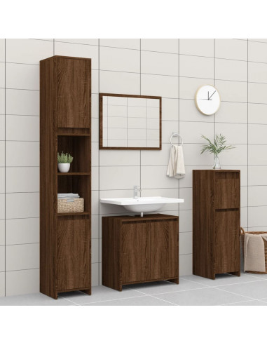 Armadietto Bagno Rovere Marrone 60x33x61cm Legno Ingegnerizzato