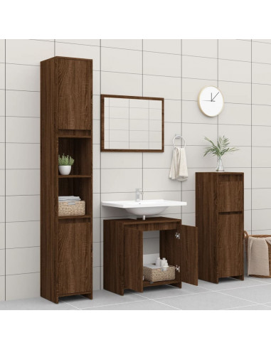 Armadietto Bagno Rovere Marrone 60x33x61cm Legno Ingegnerizzato