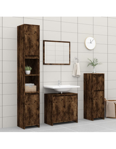 Armadietto Bagno Rovere Fumo 60x33x61 cm in Legno Multistrato