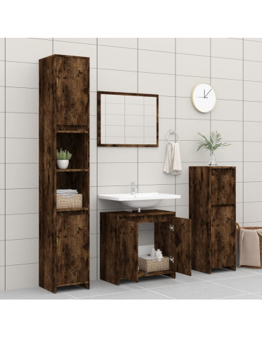 Armadietto Bagno Rovere Fumo 60x33x61 cm in Legno Multistrato
