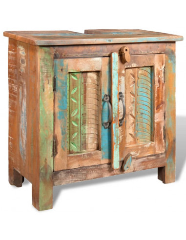 Armadietto in Legno di recupero solido per Bagno con Specchio